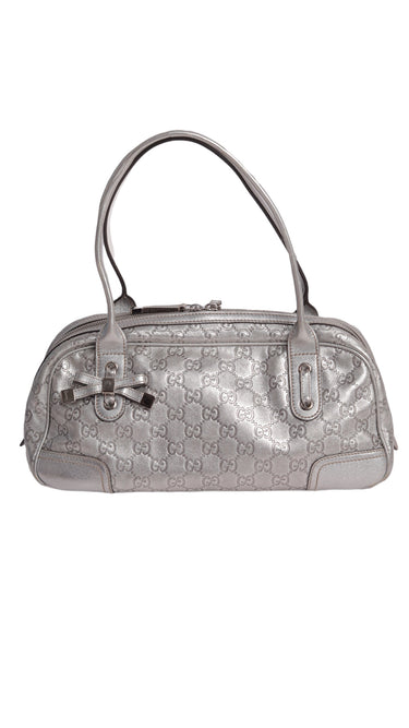 GUCCI Silver Guccissima Leather Princy Medium Boston Bag